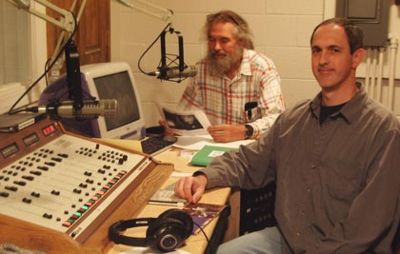 Host Dave Monk and cohost Bill Saylor broadcasting from the back studio at WEFT one Sunday morning.